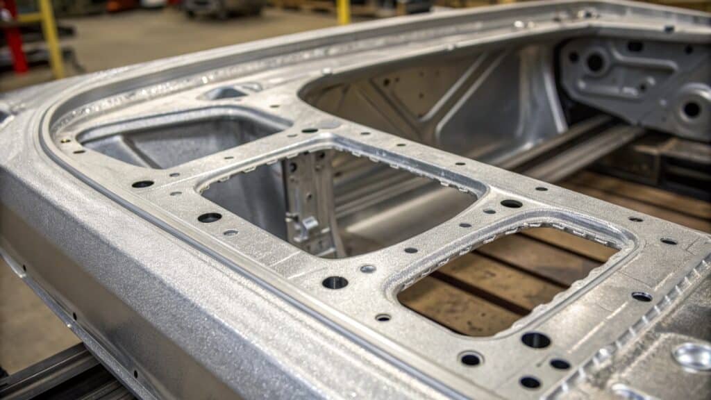 An illustration comparing the chaotic grain of cast aluminum and the linear grain of extruded aluminum to the fine, interlocking grain structure of forged aluminum.